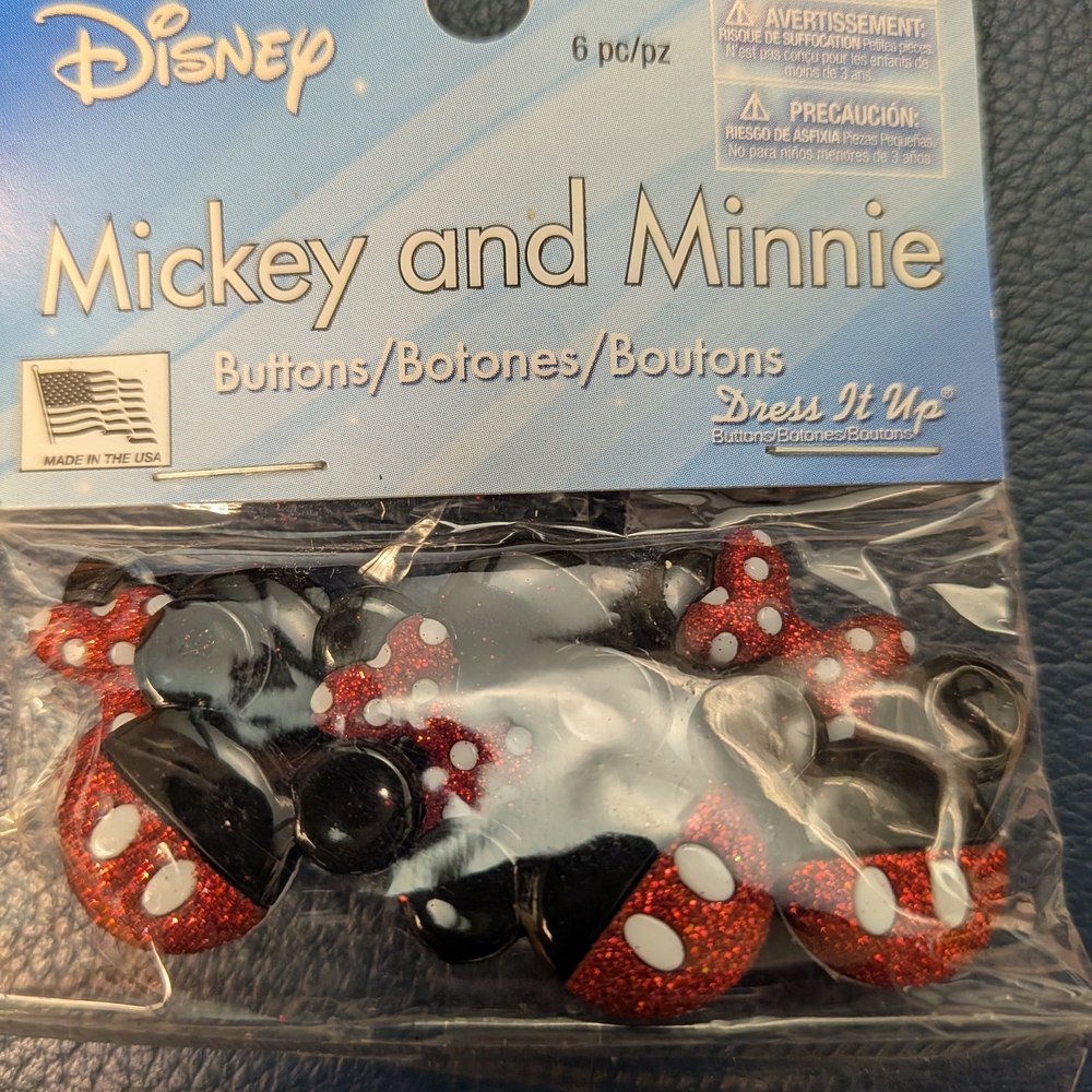 Disney Mickey and Minnie Glitter Buttons - Red, Black, White